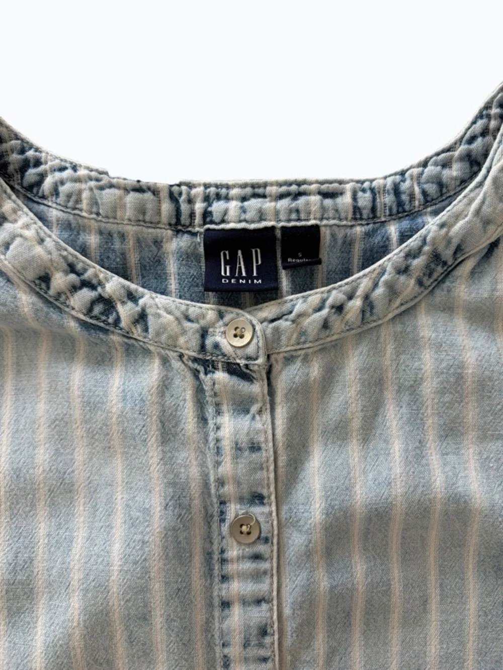 GAP Light Blue and White Striped Sleeveless Button-Front Dress